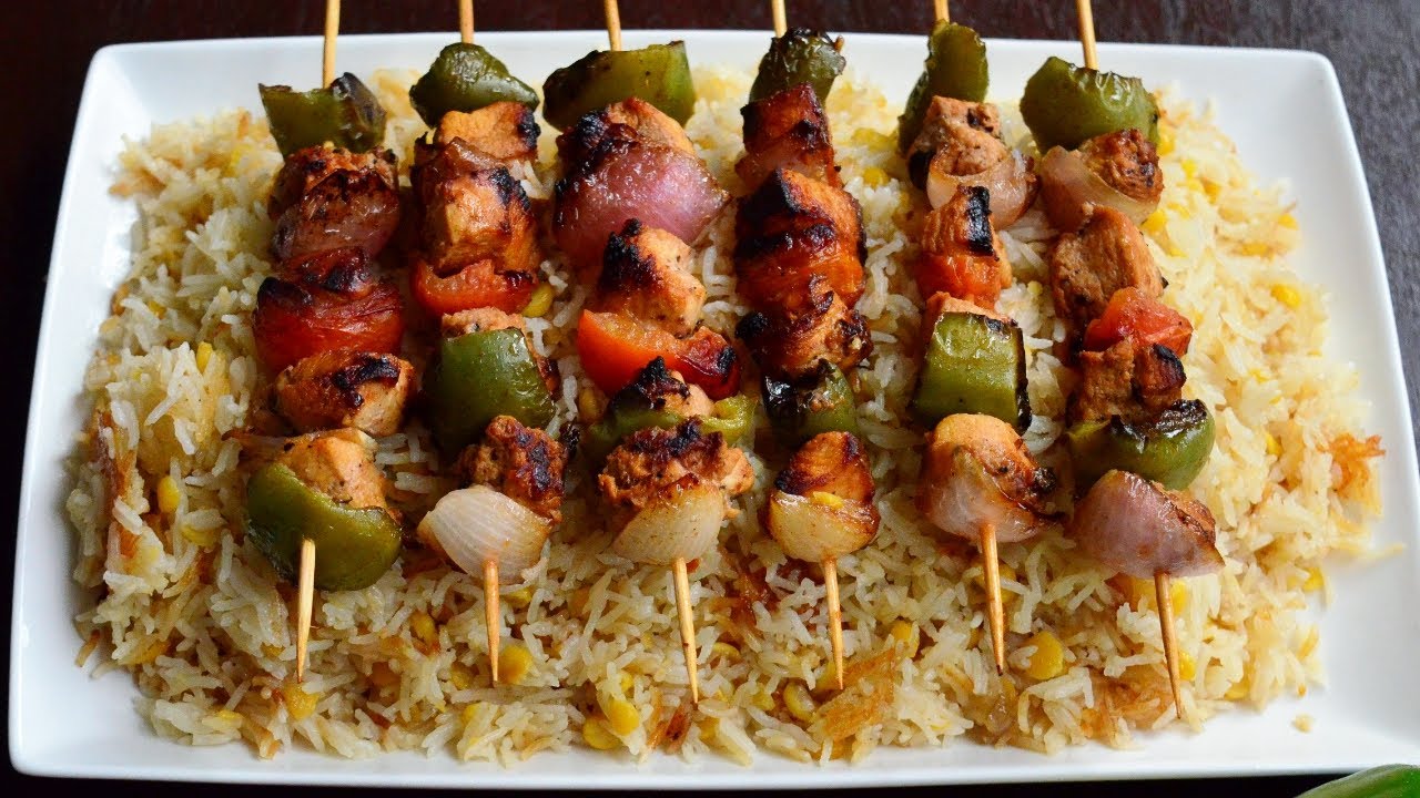 Irish Rice with fried chicken shashlik sticks